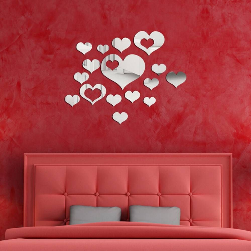 16pcs/set 3d Diy Love Heart Acrylic Wall Sticker Mirror Surface Throughout 2018 Heart 3d Wall Art (View 17 of 20)
