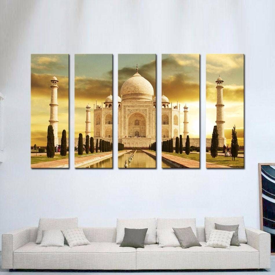 2018 Lk5136 5 Panel Canvas Print Wall Art Painting For Home Decor Inside 2018 Taj Mahal Wall Art (View 9 of 25)