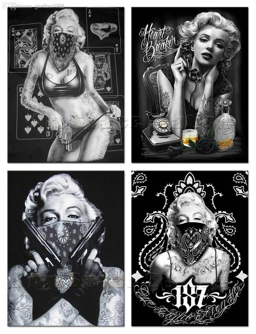 2018 Tattoo Marilyn Monroe Art Prints Black White Pop Art Poster Pertaining To Most Popular Marilyn Monroe Framed Wall Art (View 8 of 22)
