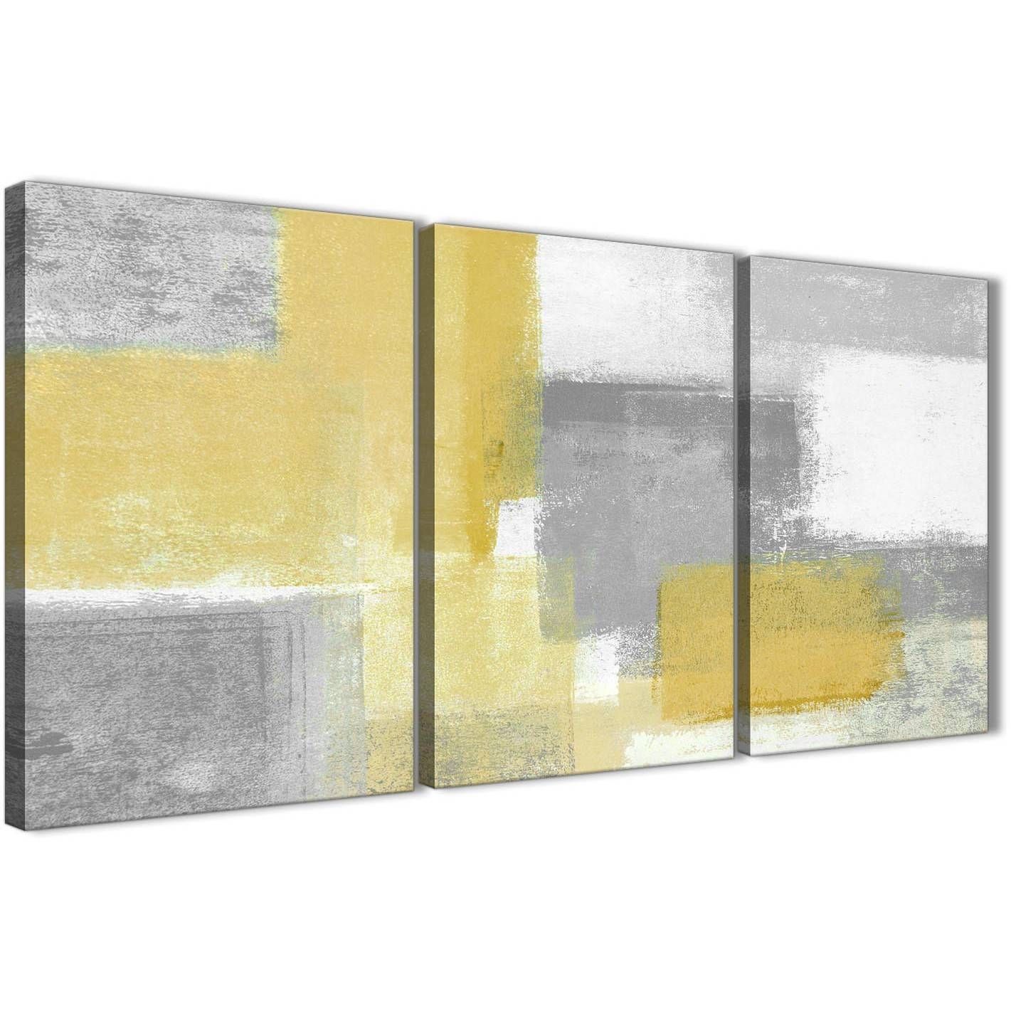 3 Panel Mustard Yellow Grey Kitchen Canvas Wall Art Decor Pertaining To Latest Yellow And Grey Wall Art (View 17 of 25)