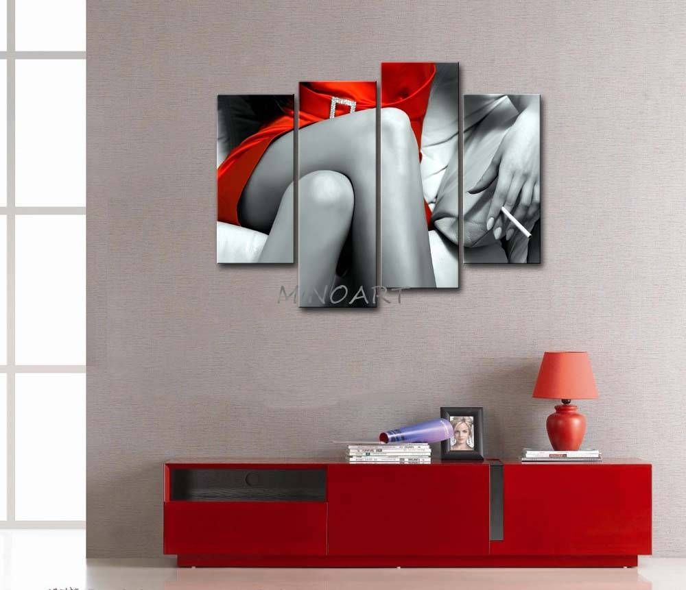 3 Piece Black And White Wall Art Painting Sexy Lady Clamped Smoke Pertaining To 2018 Black And White Wall Art With Red (View 10 of 25)