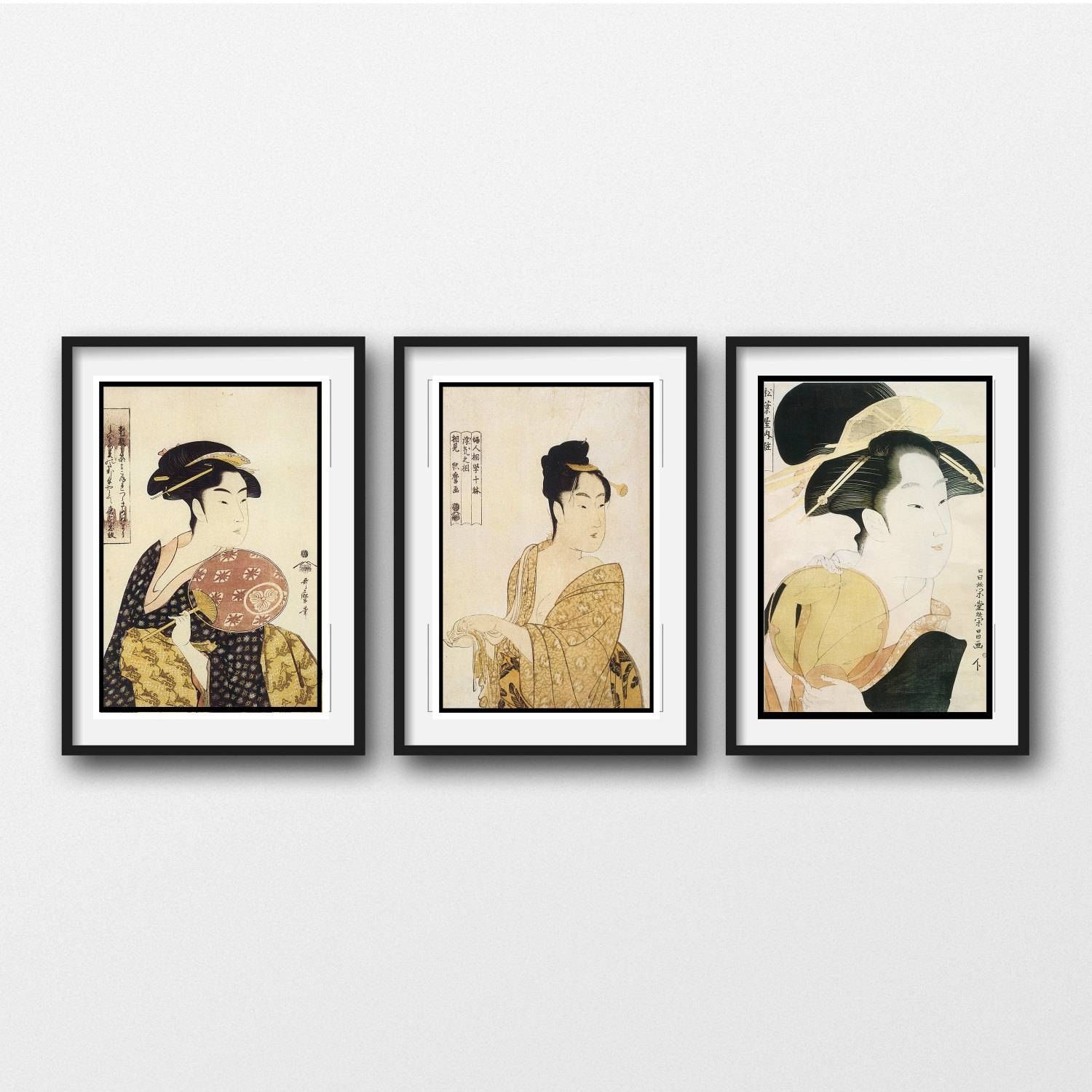 3 Piece Wall Art Vintage Japanese Prints Matted And Framed With 2017 3 Piece Wall Art (View 13 of 30)