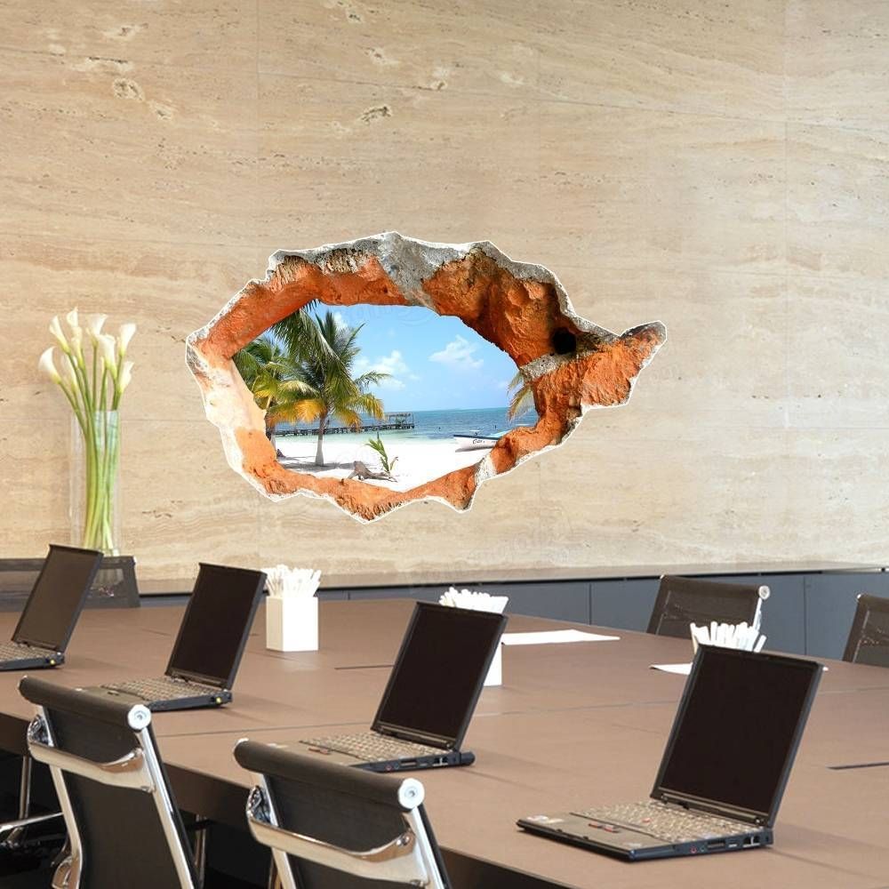 3d Beach Wall Decals 38 Inch Removable Sea Wall Art Stickers Home Pertaining To Latest Beach 3d Wall Art (View 14 of 20)