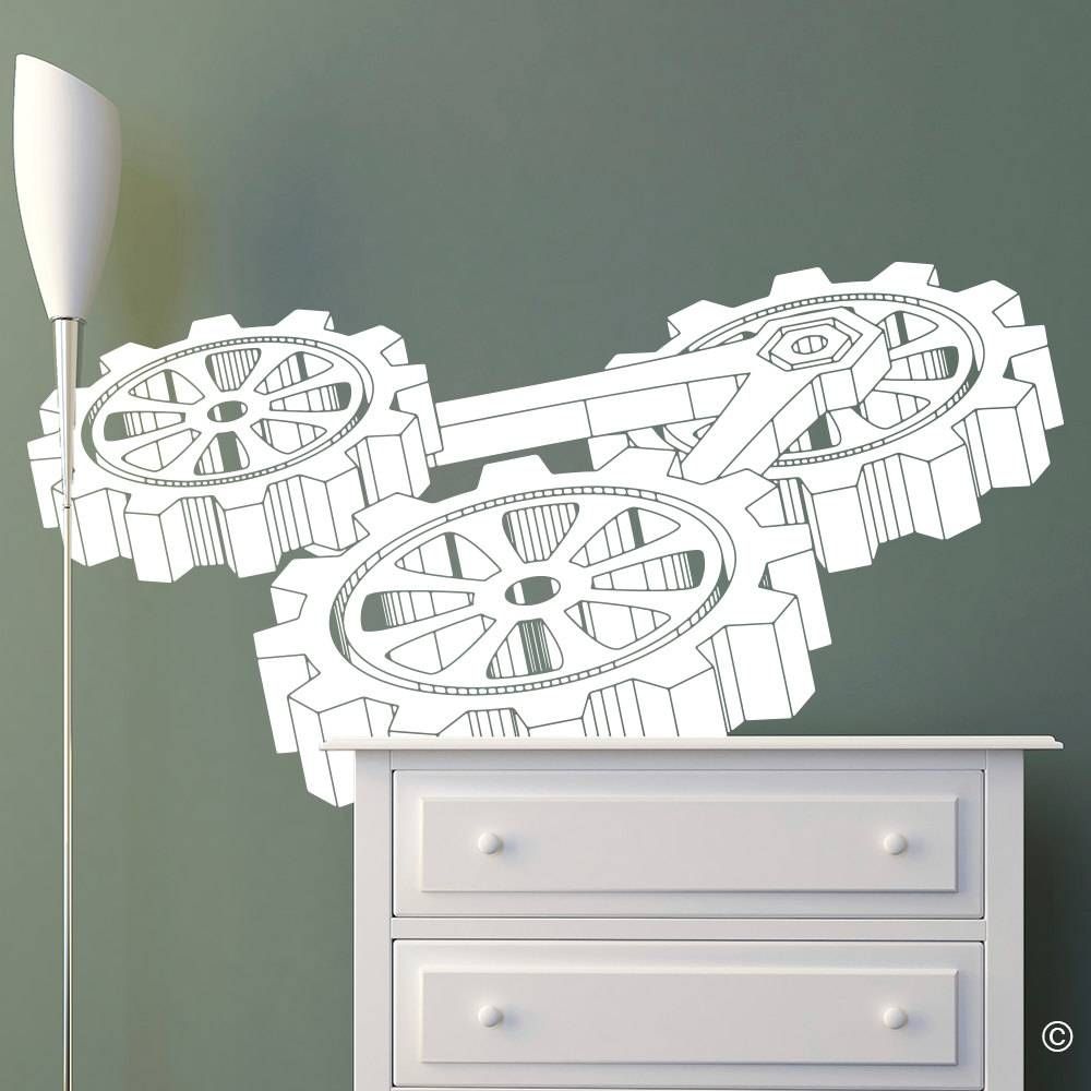 3d Steampunk Triangle Gears Vinyl Wall Decal K593 Intended For Recent 3d Triangle Wall Art (View 20 of 20)