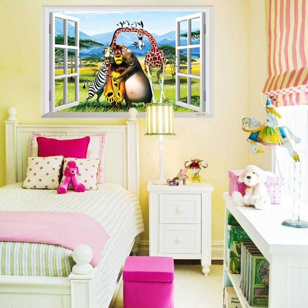 3d Window View Animals Forest Wall Art Mural Decal Sticker Cartoon In Best And Newest Baby Nursery 3d Wall Art (View 6 of 20)