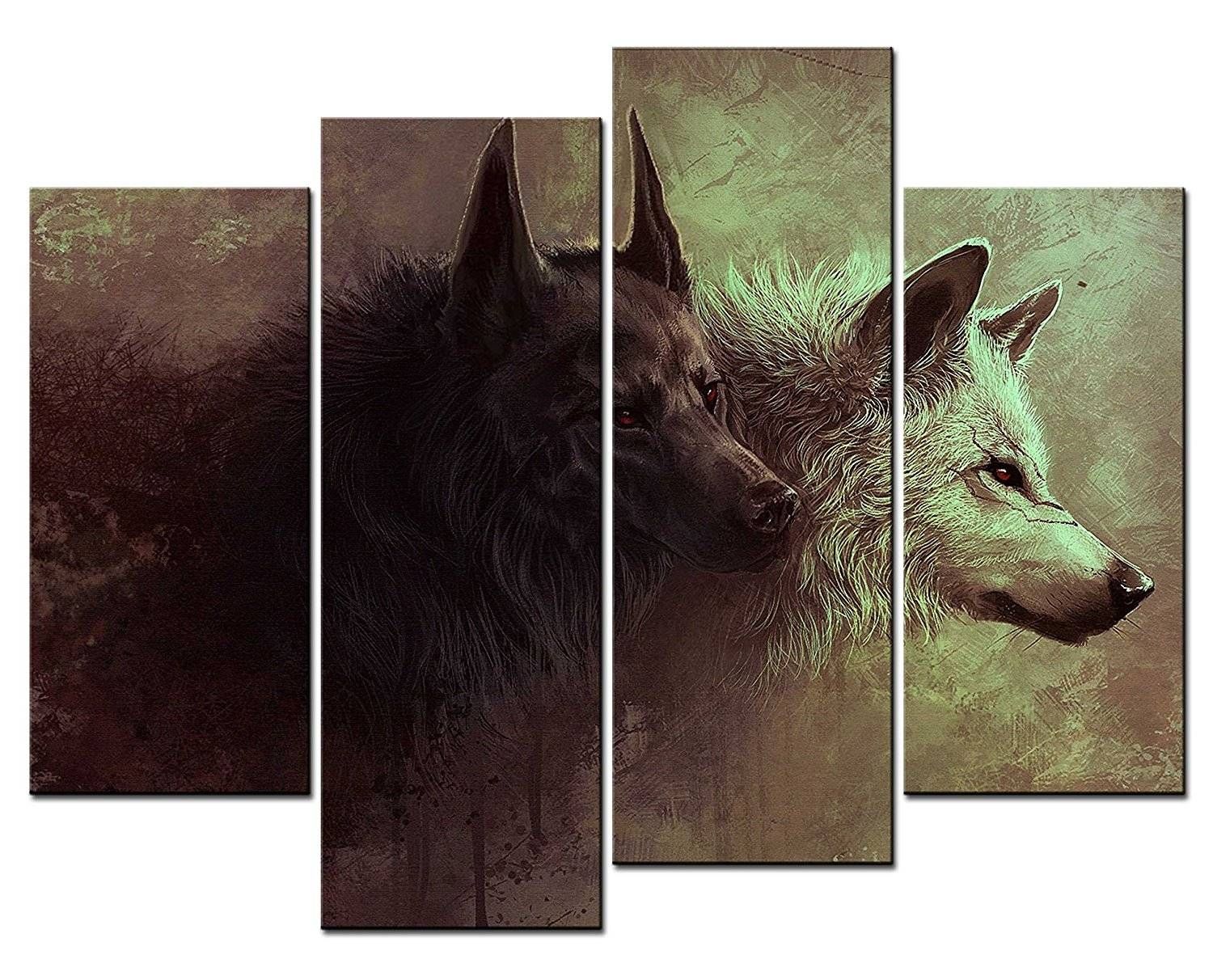 4 Panels Wall Decorations For Living Room Home Office Artwork With Regard To Latest Wolf 3d Wall Art (View 2 of 20)
