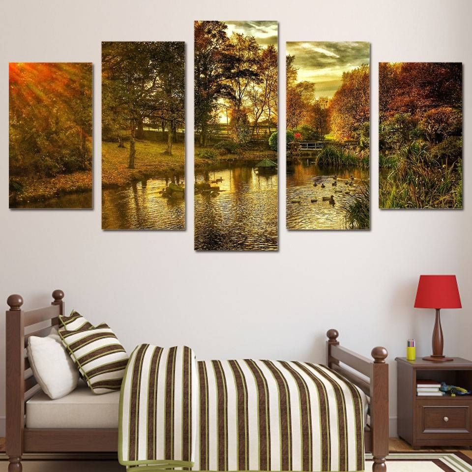 5 Piece Canvas Art Jungle Sunshine Printed Wall Art Home Decor With Regard To Latest Jungle Canvas Wall Art (View 1 of 20)