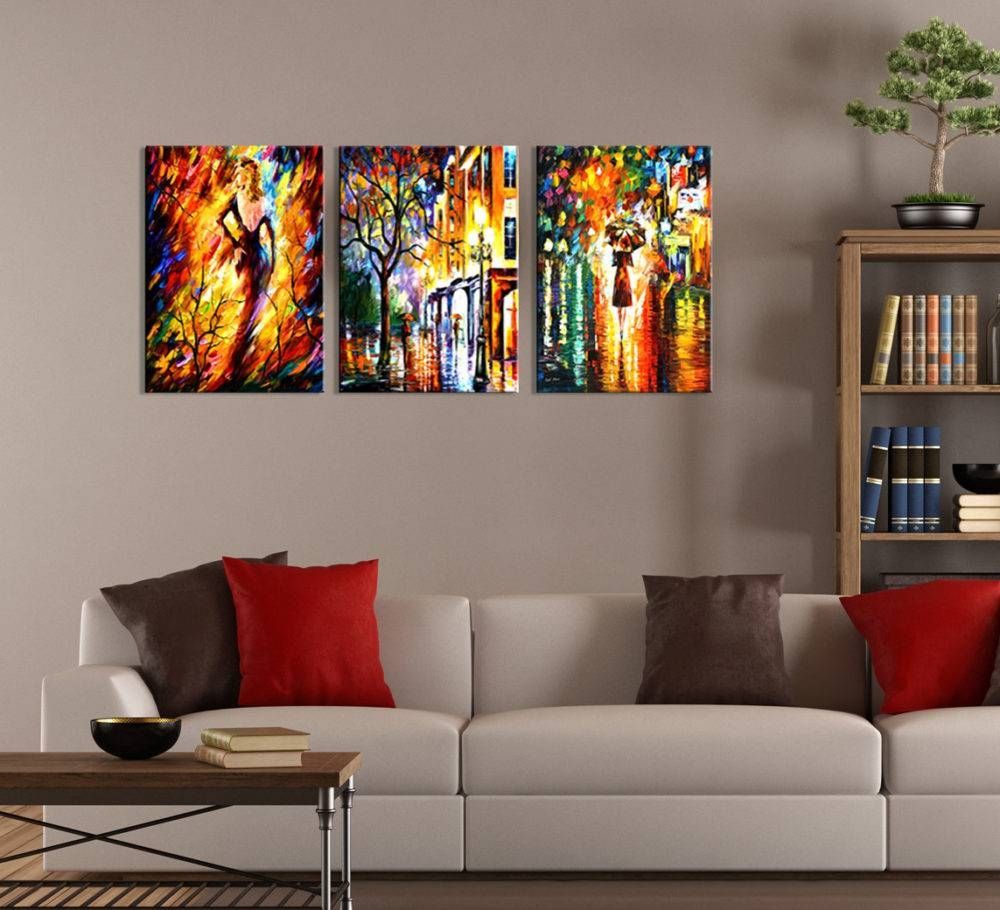 Abstract Night City Painting 3 Piece Wall Art Throughout Current 3 Piece Wall Art (View 1 of 30)