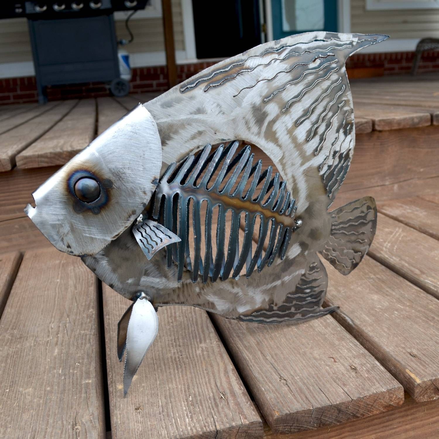 Angelfish Sculpture Metal Angelfish Nautical Themed Art Pertaining To Newest Fish Bone Wall Art (View 6 of 20)