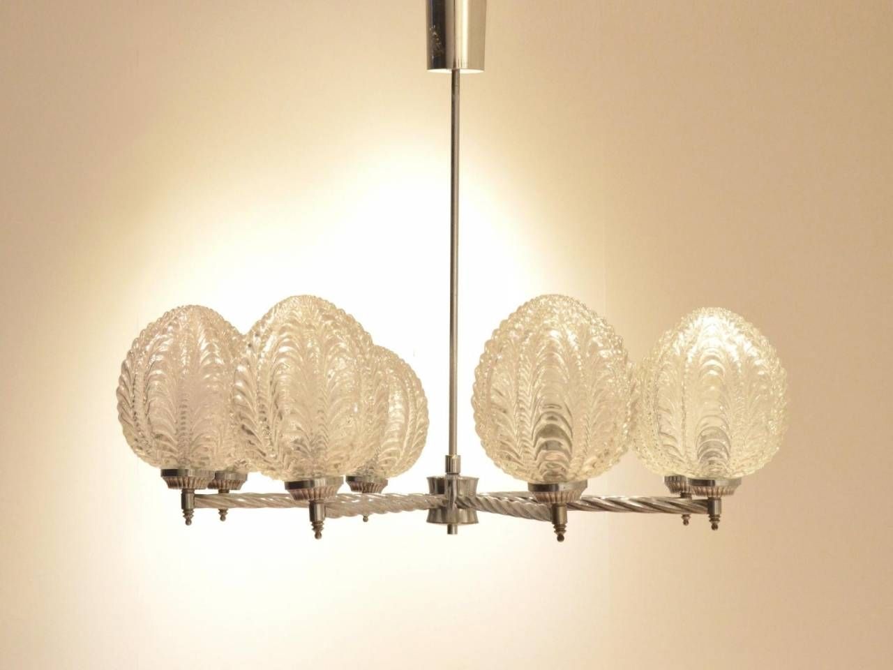 Art Deco Nickeled Metal Seashell Patterned Glass Chandelier For In Most Recently Released Art Deco Metal Wall Art (View 13 of 20)
