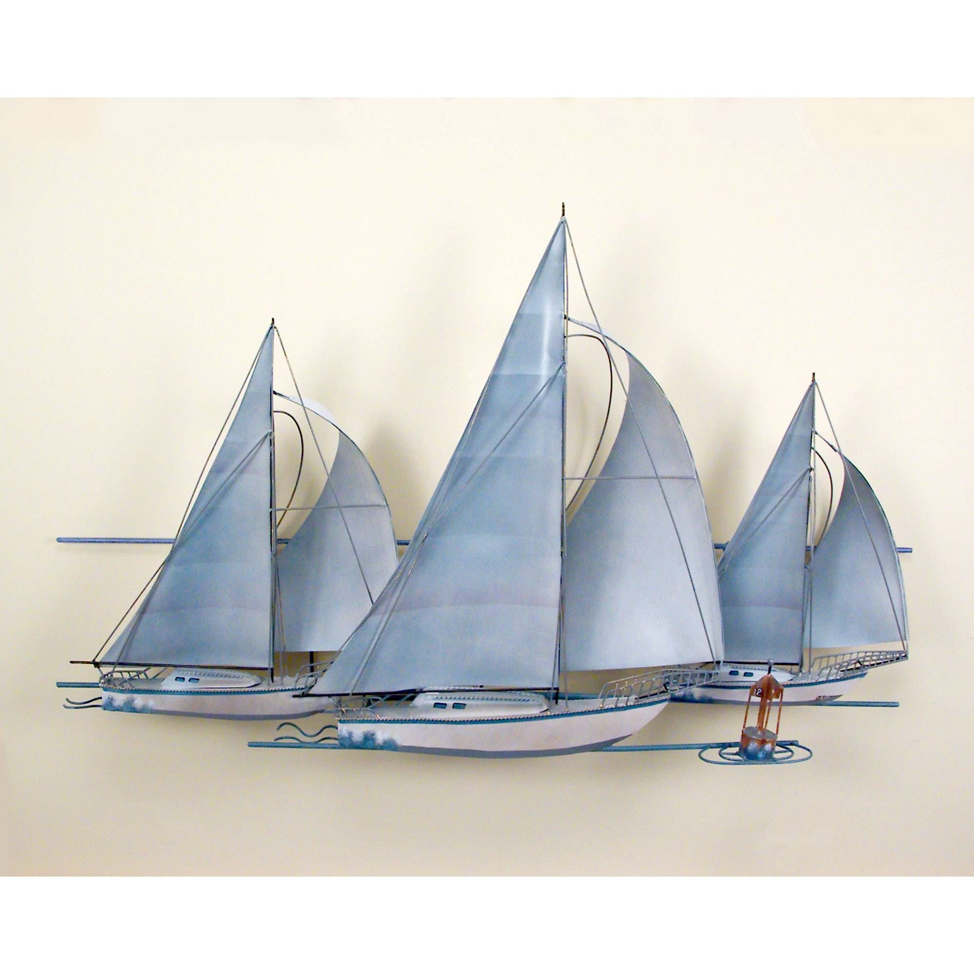 At The Races,three Sail Boats, Race, Wall Art, Wall Hanging Regarding Current Boat Wall Art (View 1 of 20)