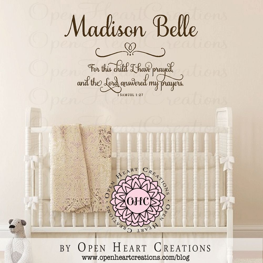 Baby Nursery Decor: Prayed Personalized Heart Baby Name Decals For Regarding Recent Nursery Bible Verses Wall Decals (View 3 of 25)