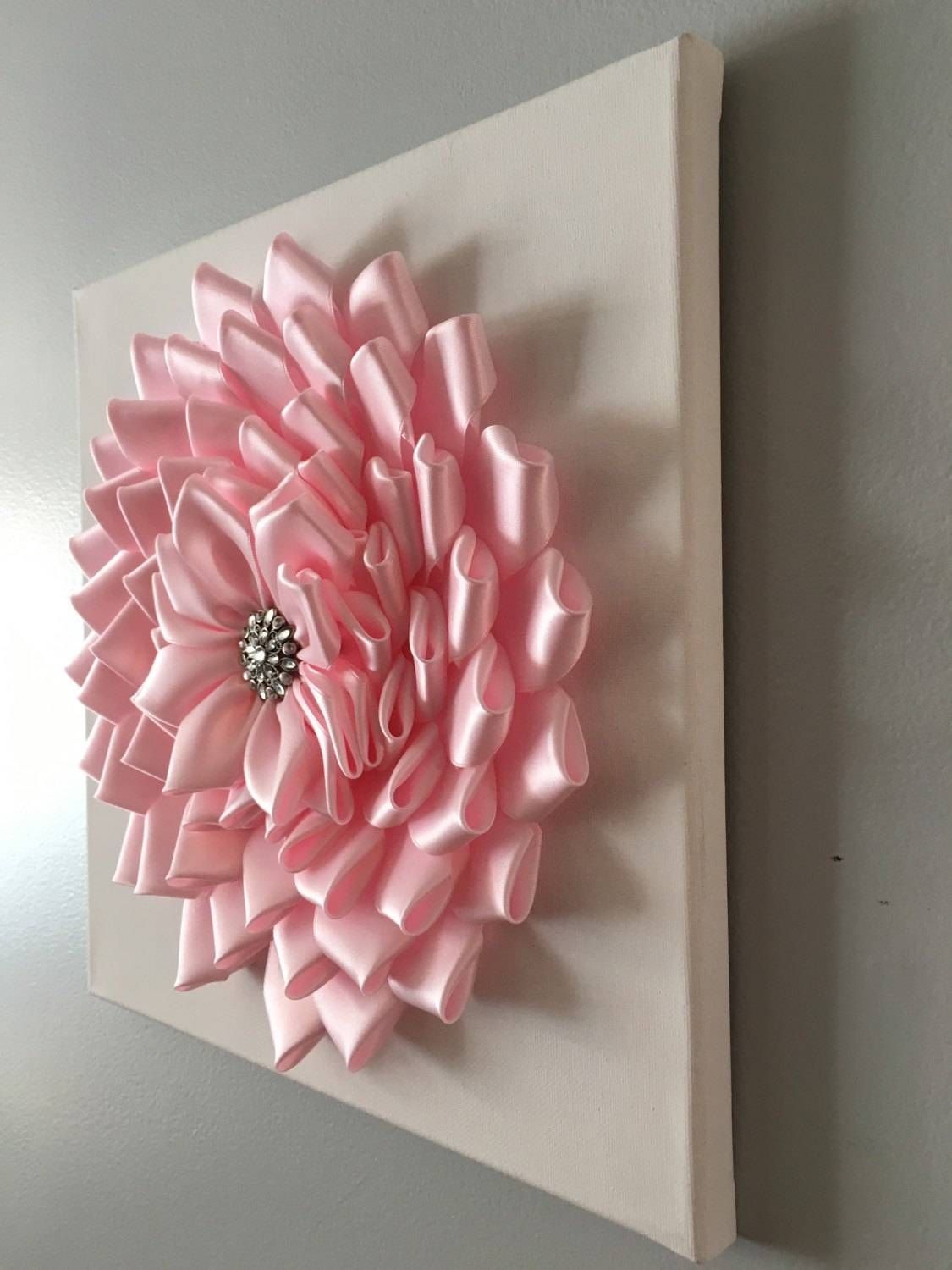 Baby Pink Kanzashi Flower Wall Art 12x12 Pertaining To Newest Pink Flower Wall Art (View 3 of 20)
