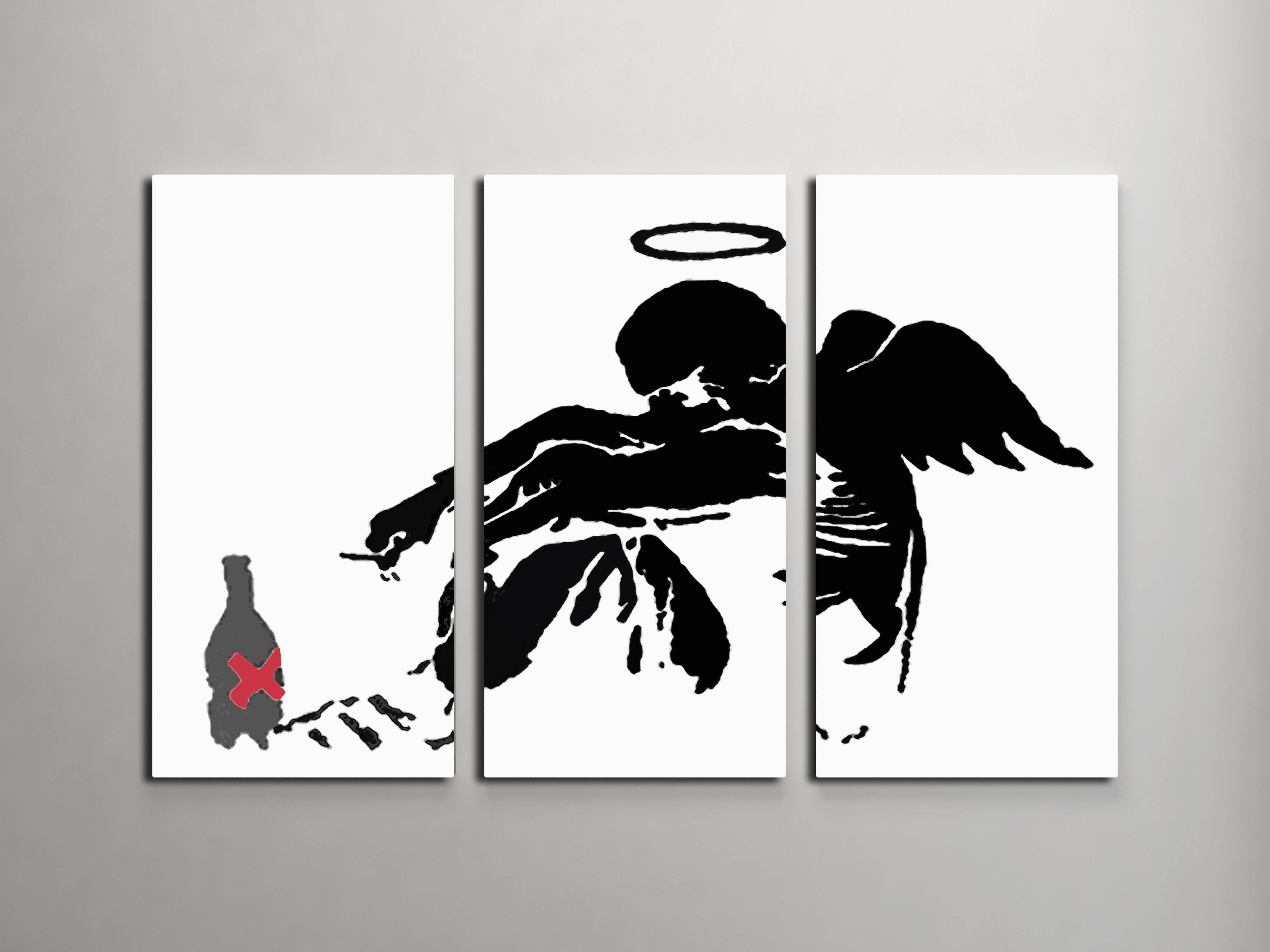 Banksy Drunken Angel Triptych Canvas Wall Art With Regard To Most Recent Banksy Canvas Wall Art (View 15 of 20)