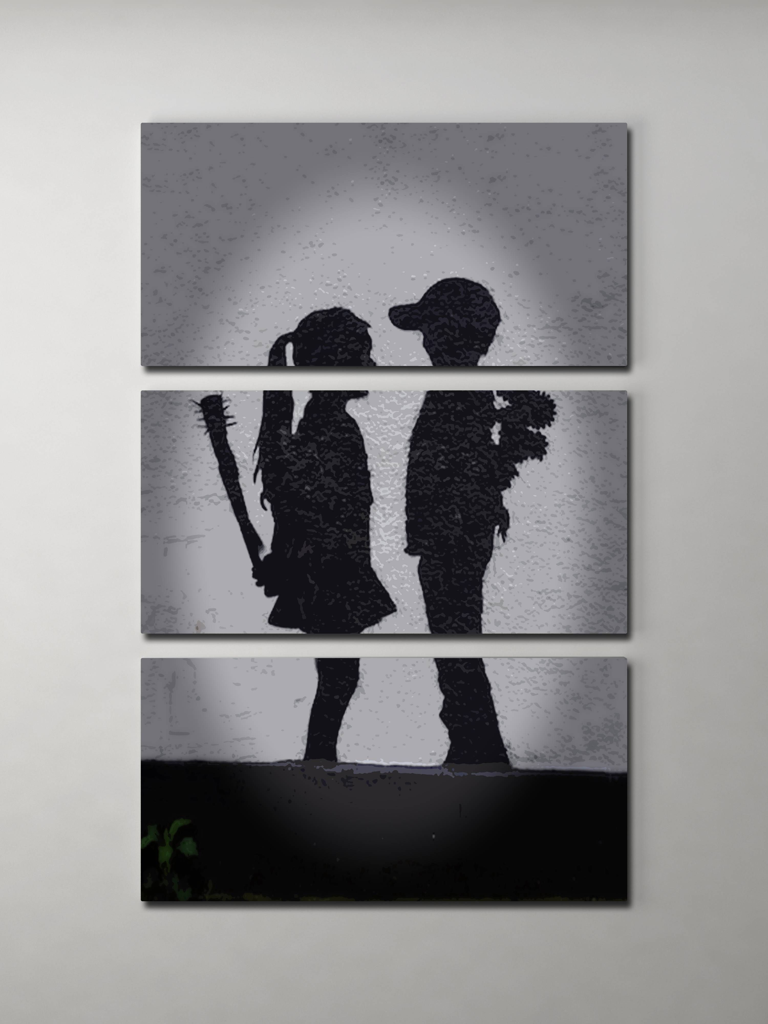 Banksy Girl Meets Boy Triptych Canvas Wall Art Throughout Newest Banksy Canvas Wall Art (View 12 of 20)