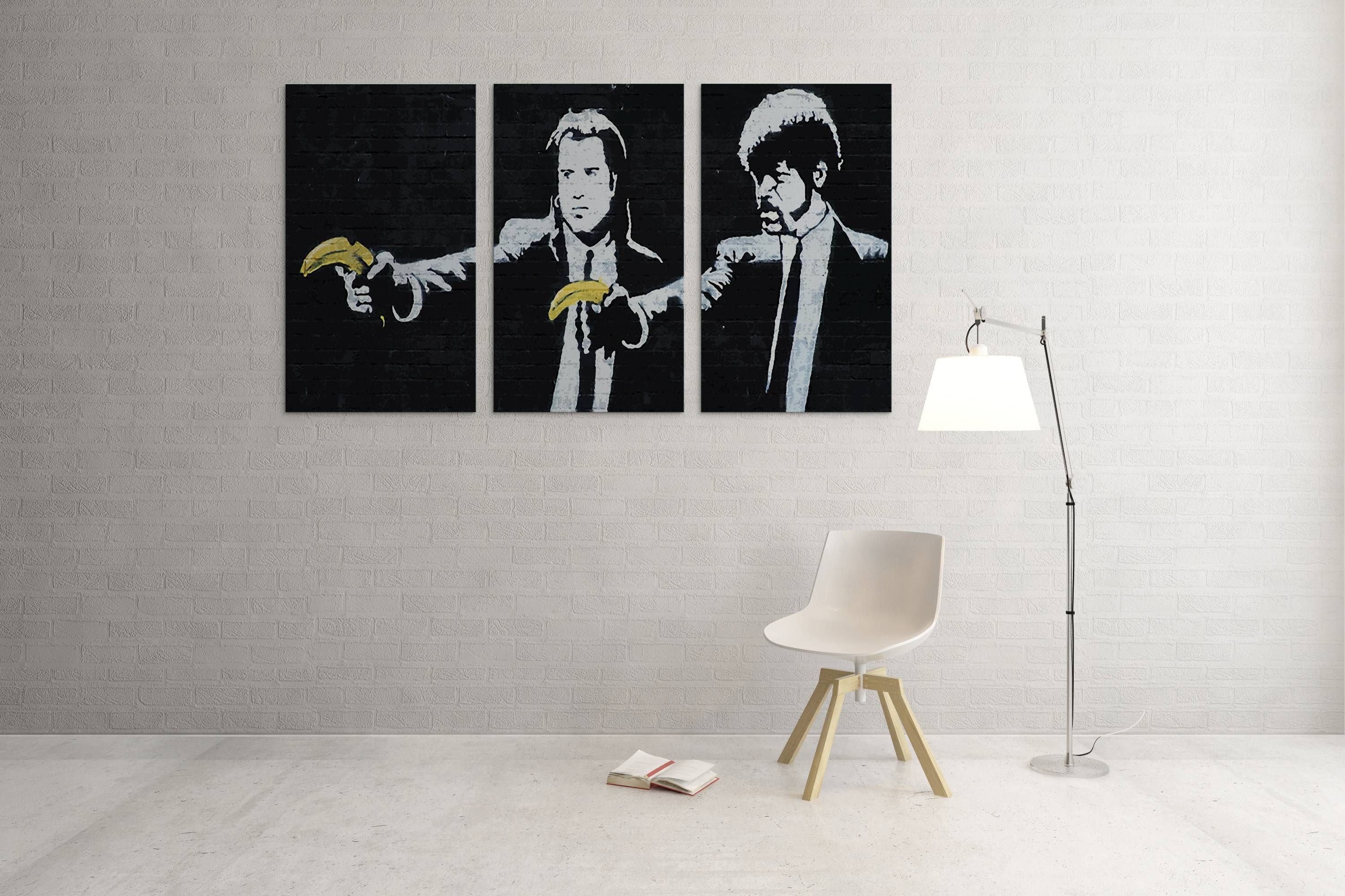 Banksy Pulp Fiction Bananas Triptych Canvas Wall Art In Most Up To Date Banksy Wall Art Canvas (View 15 of 20)
