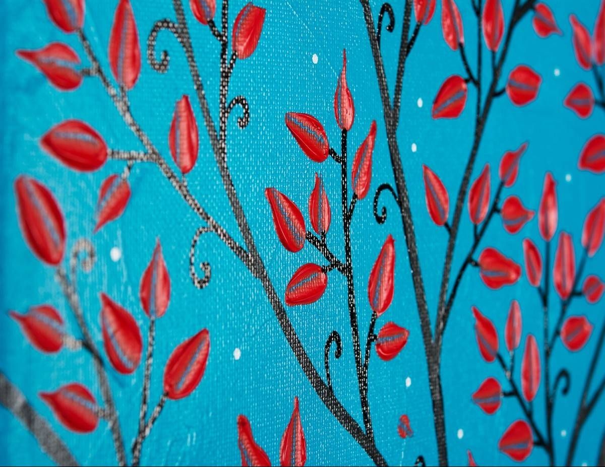 Beautiful Lifeqiqigallery 36"x16" Original Tree And Love Birds Within Most Recently Released Turquoise And Black Wall Art (View 6 of 20)