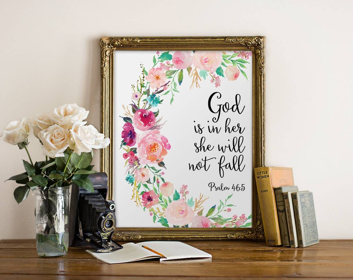 Bible Verse Wall Art God Is In Her She Will Not Fall Nursery With Most Up To Date Bible Verses Wall Art (Gallery 25 of 30)