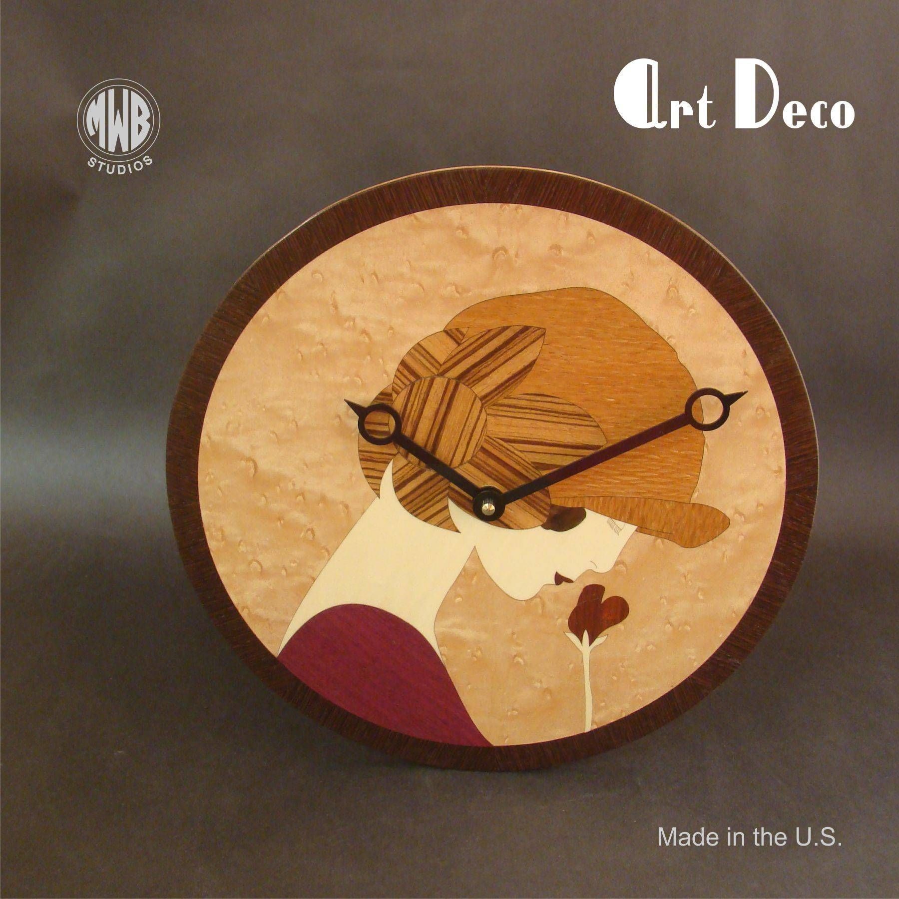 Buy A Custom Art Deco Styled Wall Clock Made With Inlaid Wood For Best And Newest Art Deco Wall Clocks (View 24 of 25)