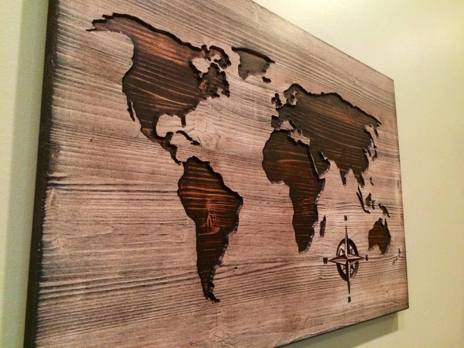 Carved Wooden World Map Wood Wall Art World Map Home Decor Inside Current World Map Wood Wall Art (Gallery 1 of 20)