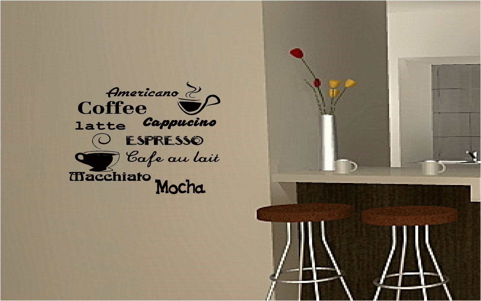 Cool Vinyl Writing Sticker Wall Decals As Kitchen Wall Decor Added Inside 2017 Cafe Latte Kitchen Wall Art (View 21 of 30)
