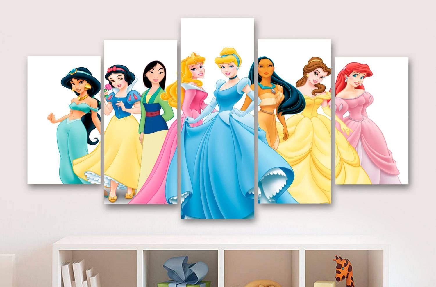 Disney Princesses 5 Panel / Piece Canvas Wall Art Office In Most Current Disney Princess Wall Art (View 1 of 20)