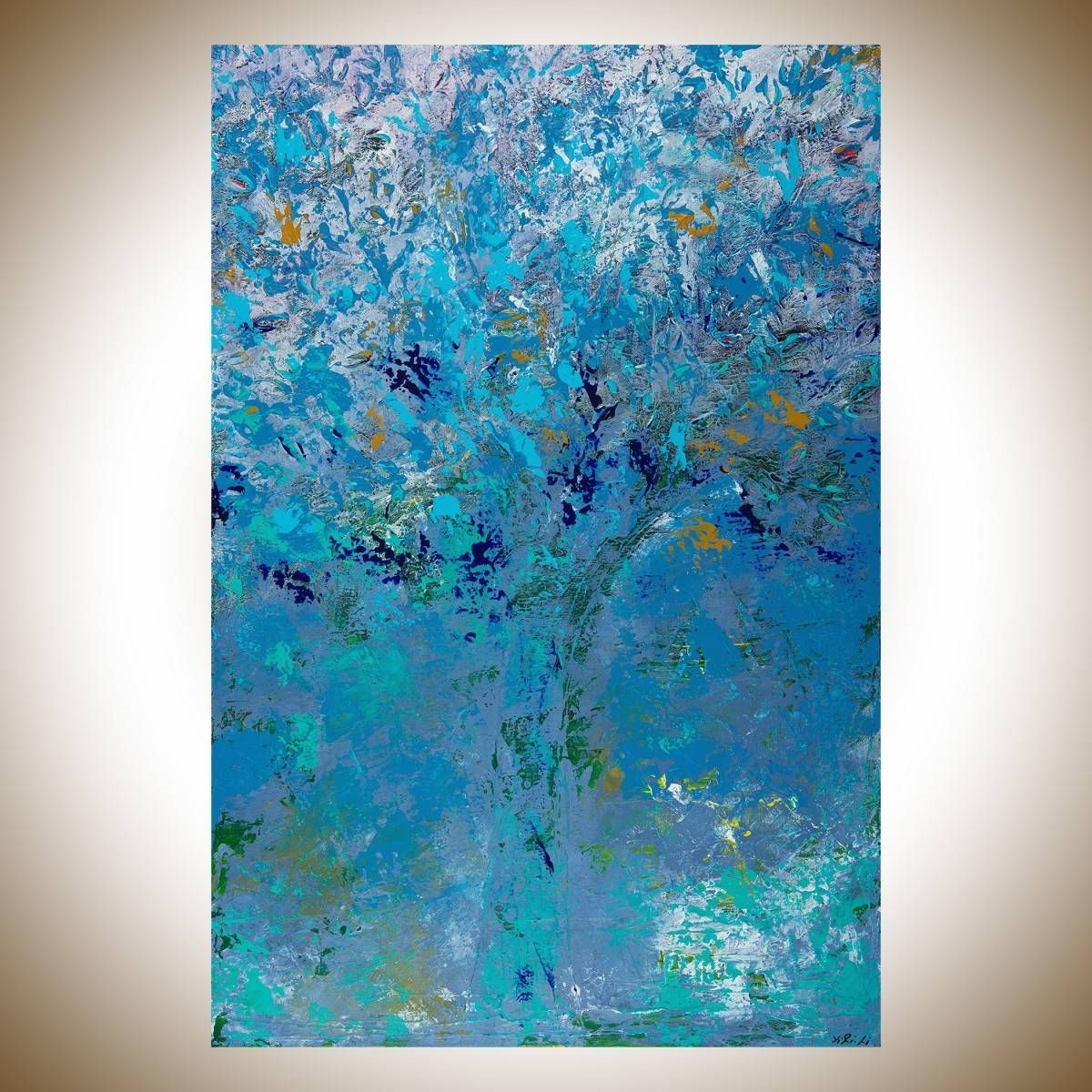 First Snowfallqiqigallery 36"x24" Original Modern Contemporary Throughout Recent Turquoise And Black Wall Art (View 4 of 20)