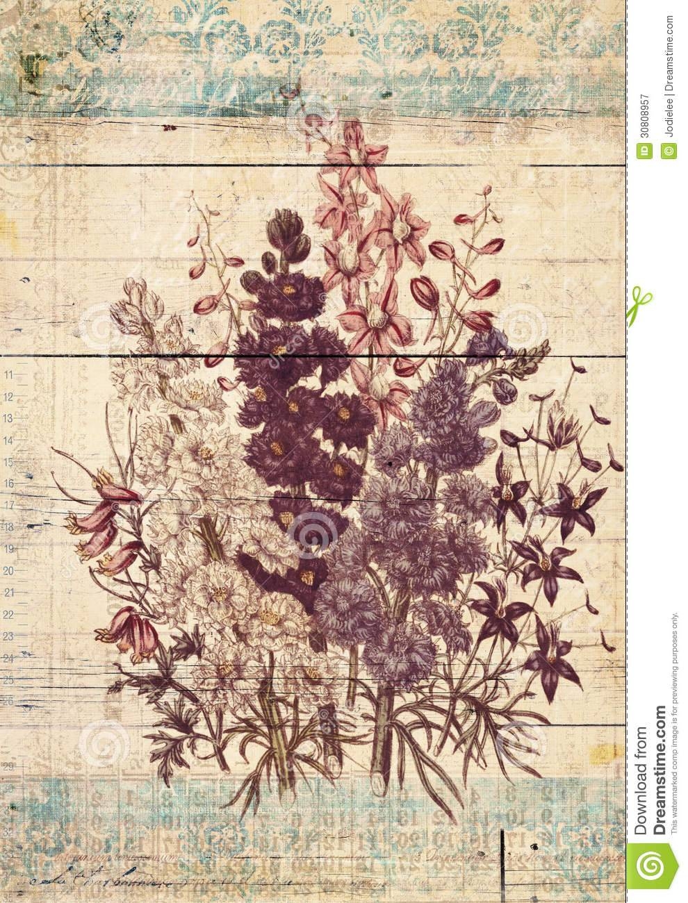 Flowers Botanical Vintage Style Wall Art With Textured Background For Most Recently Released Vintage Style Wall Art (Gallery 1 of 20)