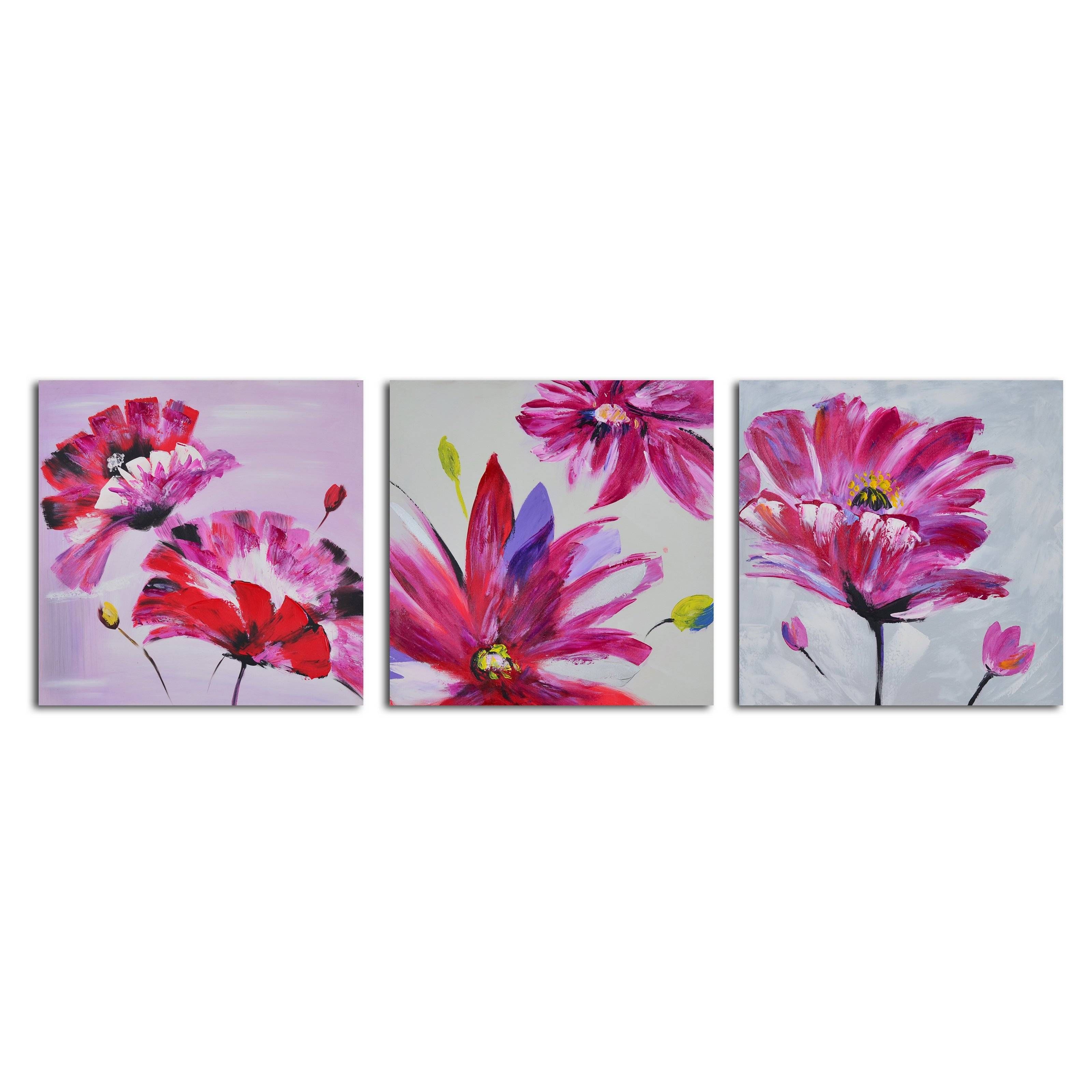 Frenzy Of Fuschia Florals 3 Piece Canvas Wall Art Set | Hayneedle With Regard To Best And Newest 3 Piece Floral Canvas Wall Art (View 1 of 20)