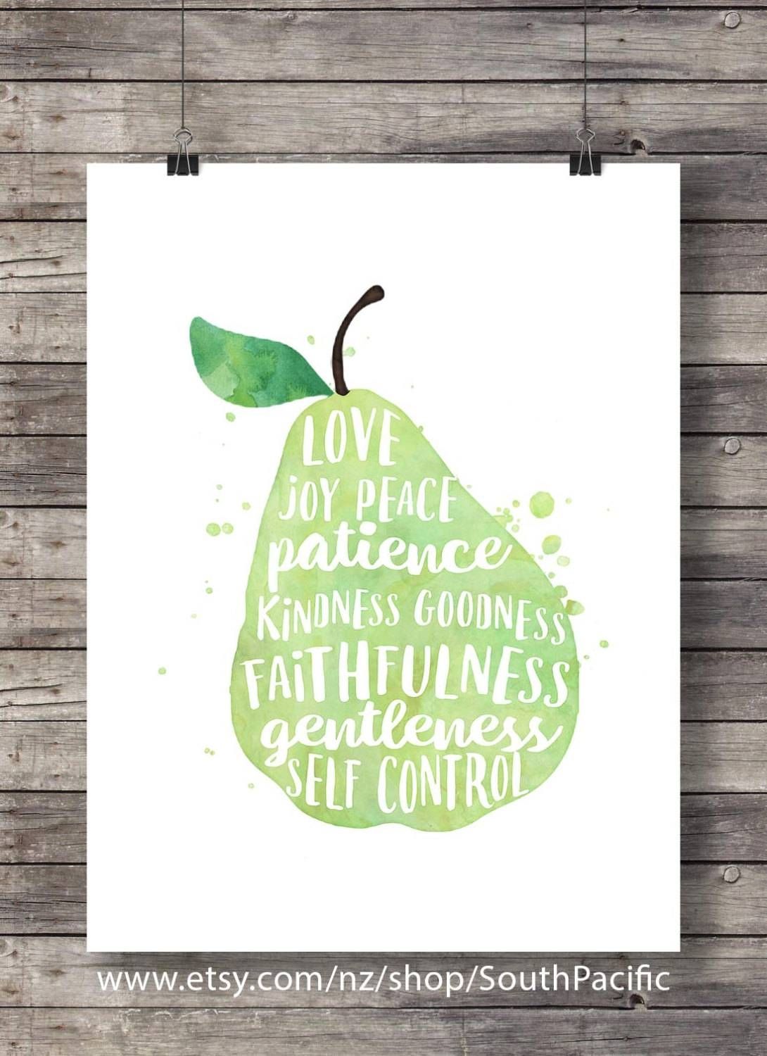 Fruit Of The Spirit Galatians 5:22 Pear Watercolor Intended For Most Recent Fruit Of The Spirit Wall Art (View 18 of 30)