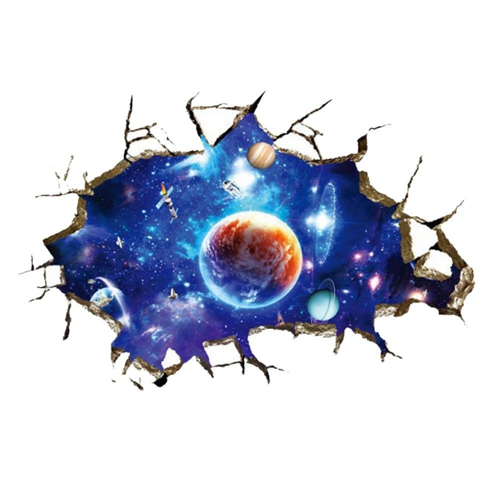 Galaxy Planet Space Wall Sticker For Kids Boys Bedroom Art Vinyl In Most Up To Date Space 3d Vinyl Wall Art (View 9 of 20)