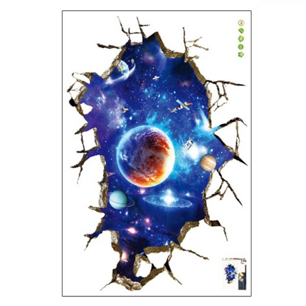 Galaxy Planet Space Wall Sticker For Kids Boys Bedroom Art Vinyl Inside Most Recently Released Space 3d Vinyl Wall Art (View 11 of 20)
