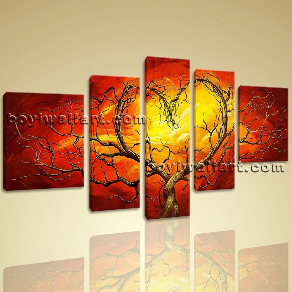 Huge Canvas Giclee Print Modern Abstract Love Tree 5 Panels Framed With Regard To Recent Huge Canvas Wall Art (View 8 of 15)