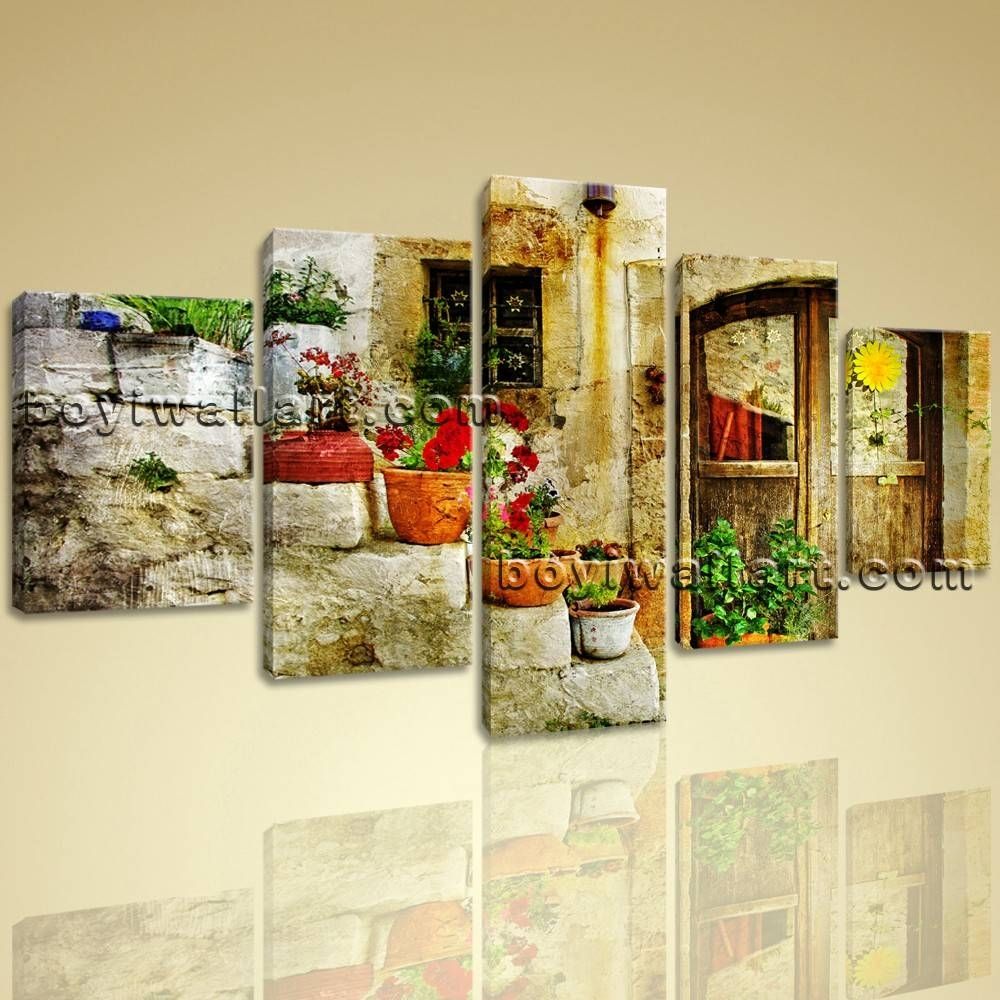 Large Greek Village Abstract Retro Wall Art Giclee Print On Canvas Regarding Most Up To Date Large Retro Wall Art (View 3 of 25)