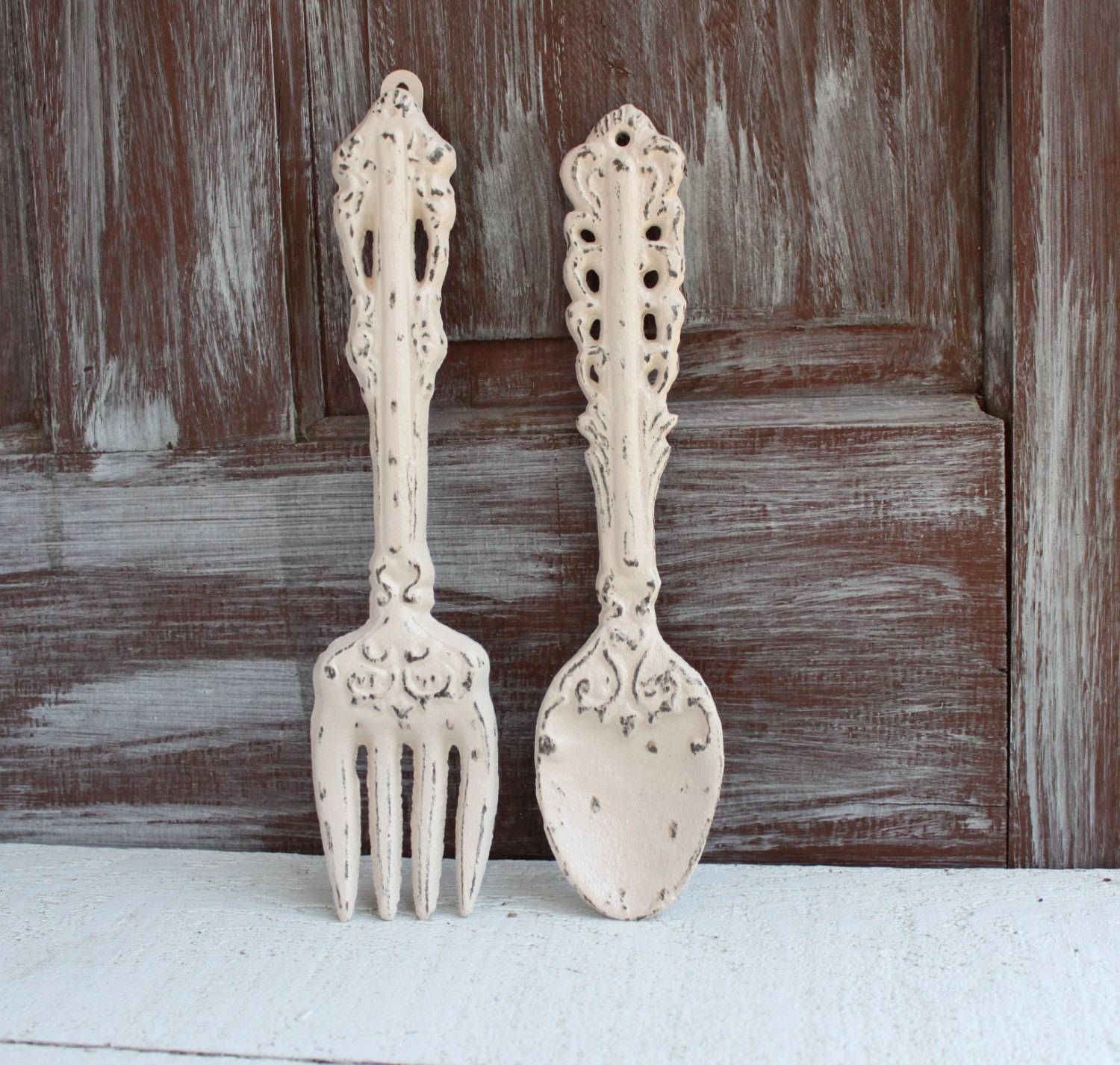 Large Ivory Fork And Spoon Kitchen Wall Decor Oversized For Current Oversized Cutlery Wall Art (View 10 of 20)