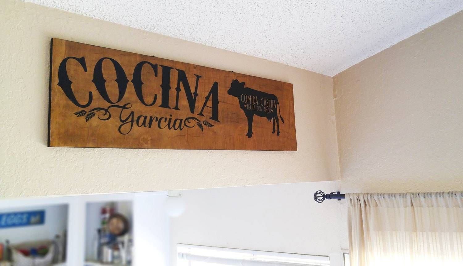 Large Personalized Kitchen Sign – Custom Rustic Spanish Farmhouse Intended For Most Current Cucina Wall Art Decors (View 14 of 25)