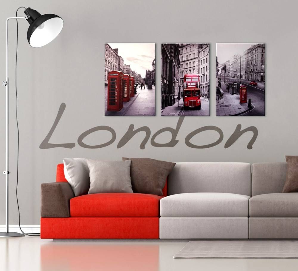 London Cityscape 3 Piece Printed Wall Art Intended For Recent Black And White Wall Art With Red (View 1 of 25)
