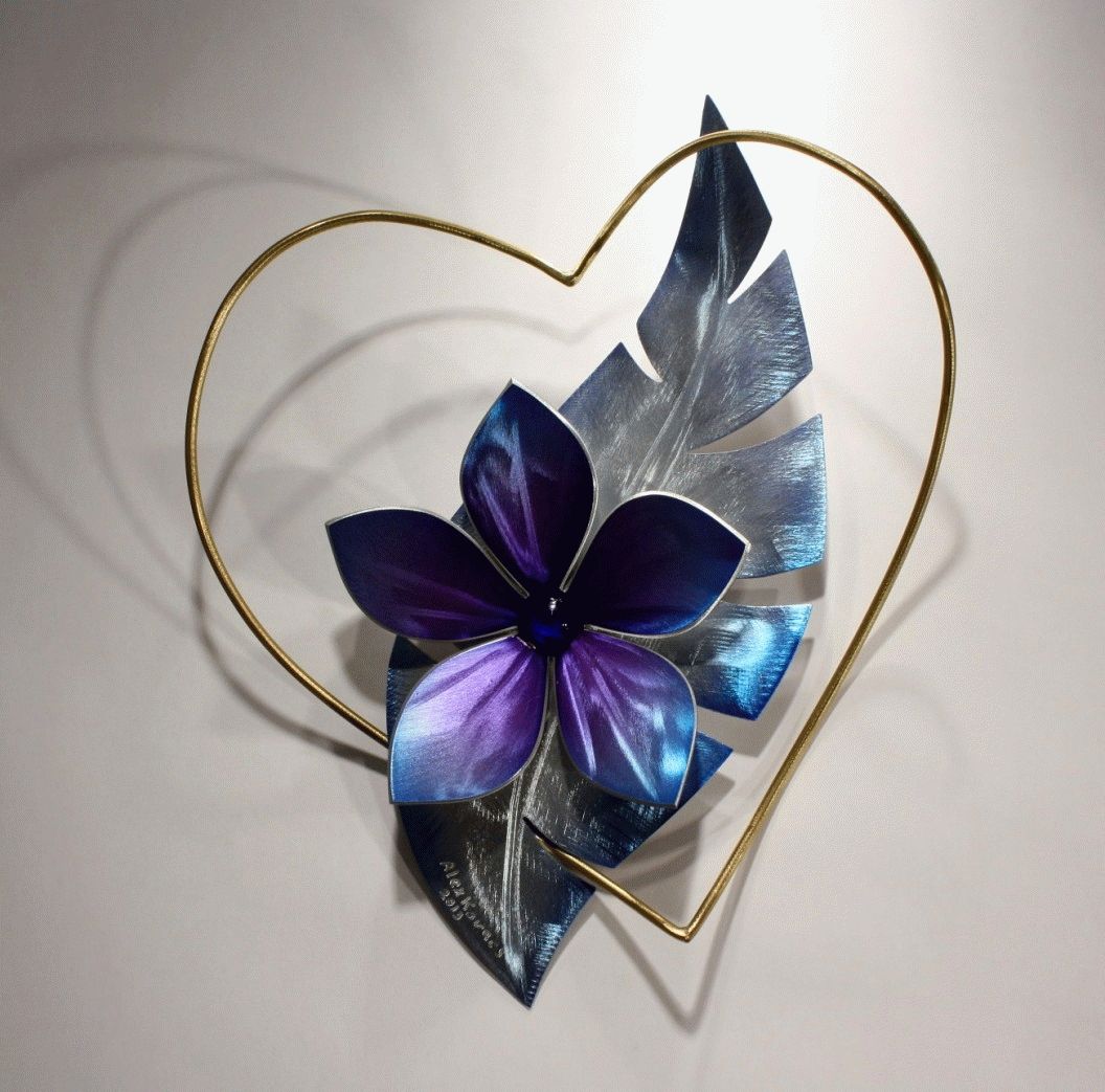 Metal Wall Sculpture, Metal Wall Art, Heart With Flower Love Art For Best And Newest Purple Flower Metal Wall Art (View 6 of 25)
