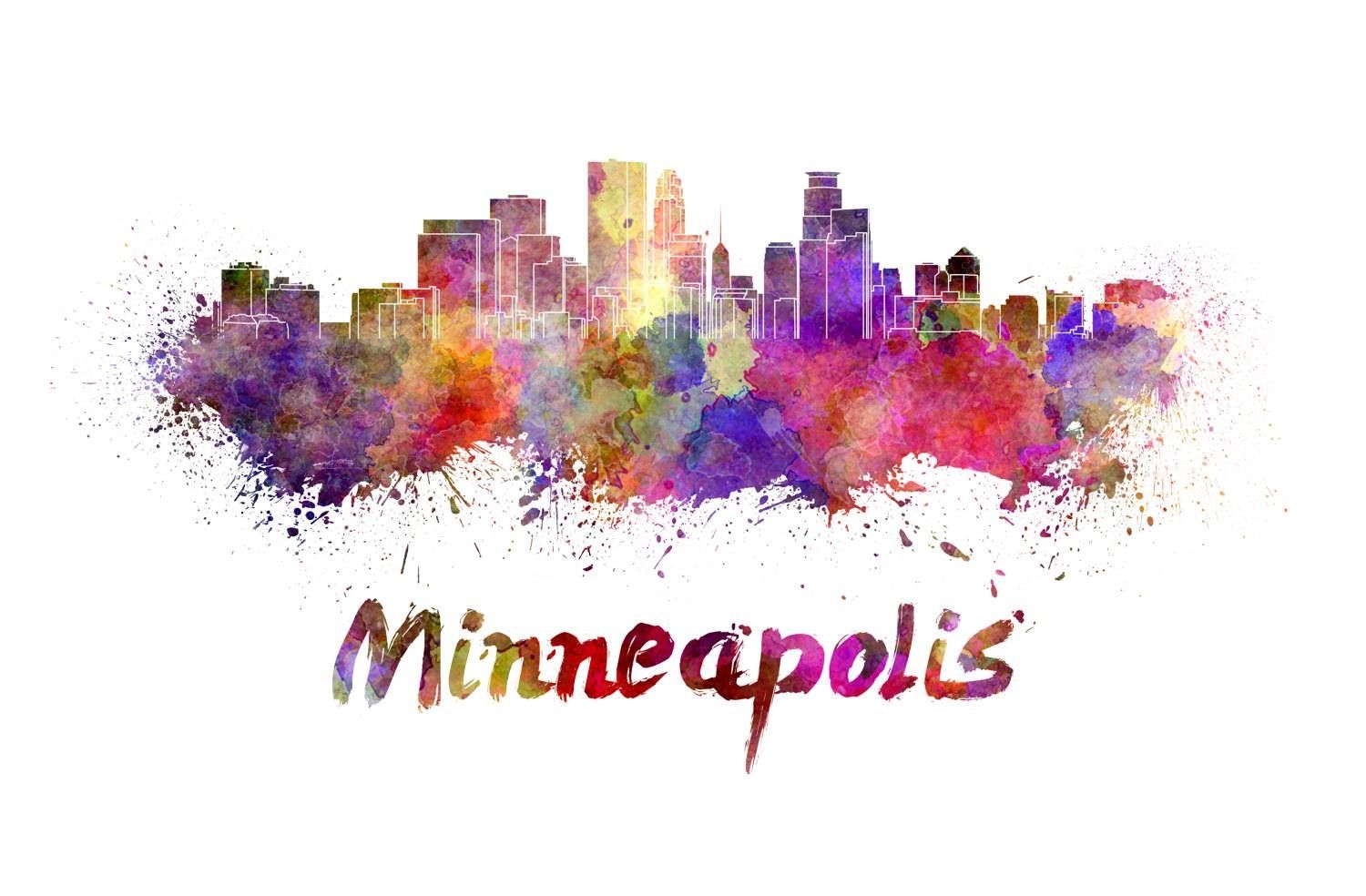 Minneapolis Skyline Watercolor Canvas, Minneapolis Canvas Print Regarding Recent Minneapolis Wall Art (View 16 of 20)