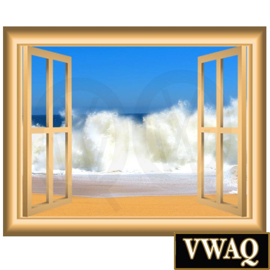 Ocean Waves 3D Vinyl Decal Window Frame Beach Scene Wall Decal with Most Popular 3D Wall Art Window