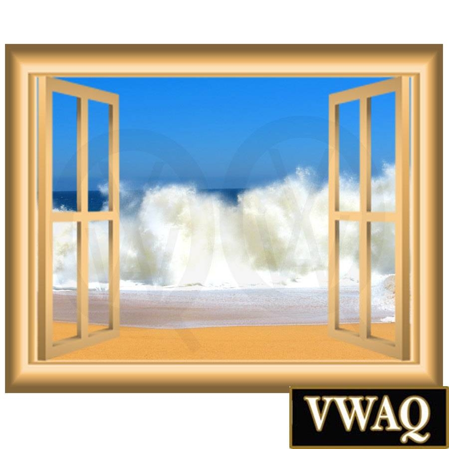 Ocean Waves 3d Vinyl Decal Window Frame Beach Scene Wall Decal With Most Popular 3d Wall Art Window (Gallery 7 of 20)