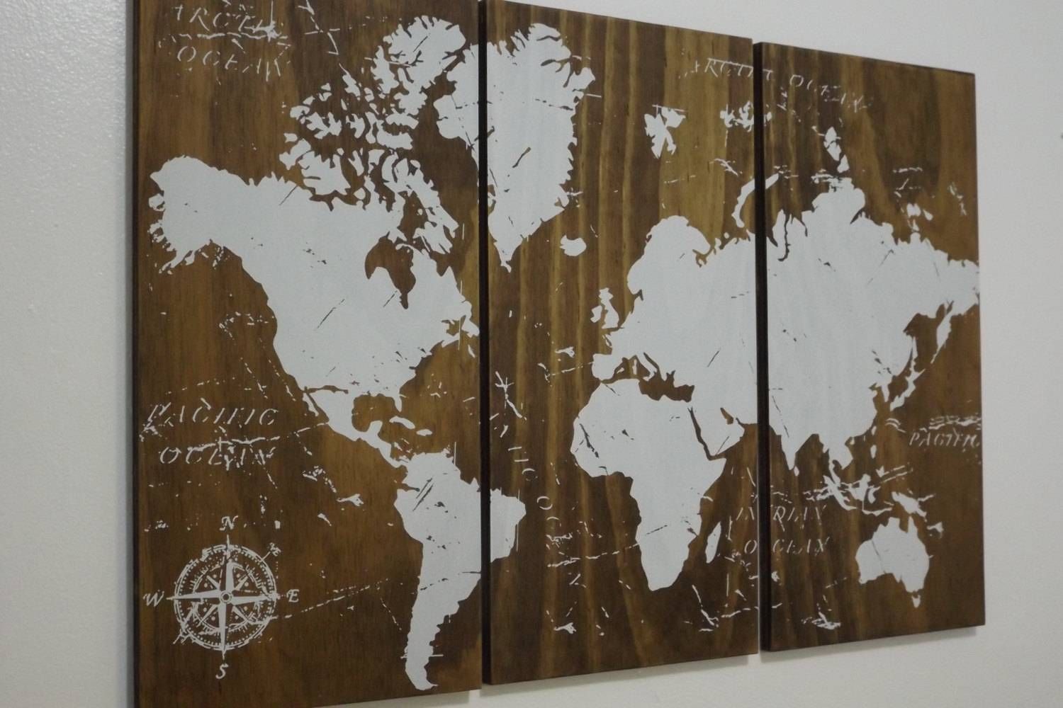 Old World Map Push Pin Travel Map Solid Wood Wall Art Intended For Current Old World Map Wall Art (View 2 of 20)