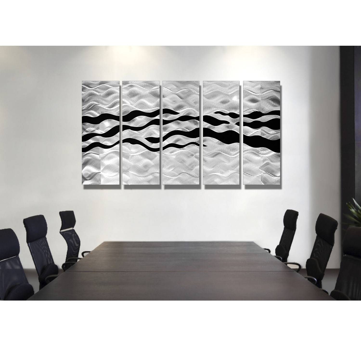 Onyx Oceana – Silver And Black Metal Wall Art – 5 Panel Wall Décor Within Newest Black Silver Wall Art (Gallery 4 of 20)