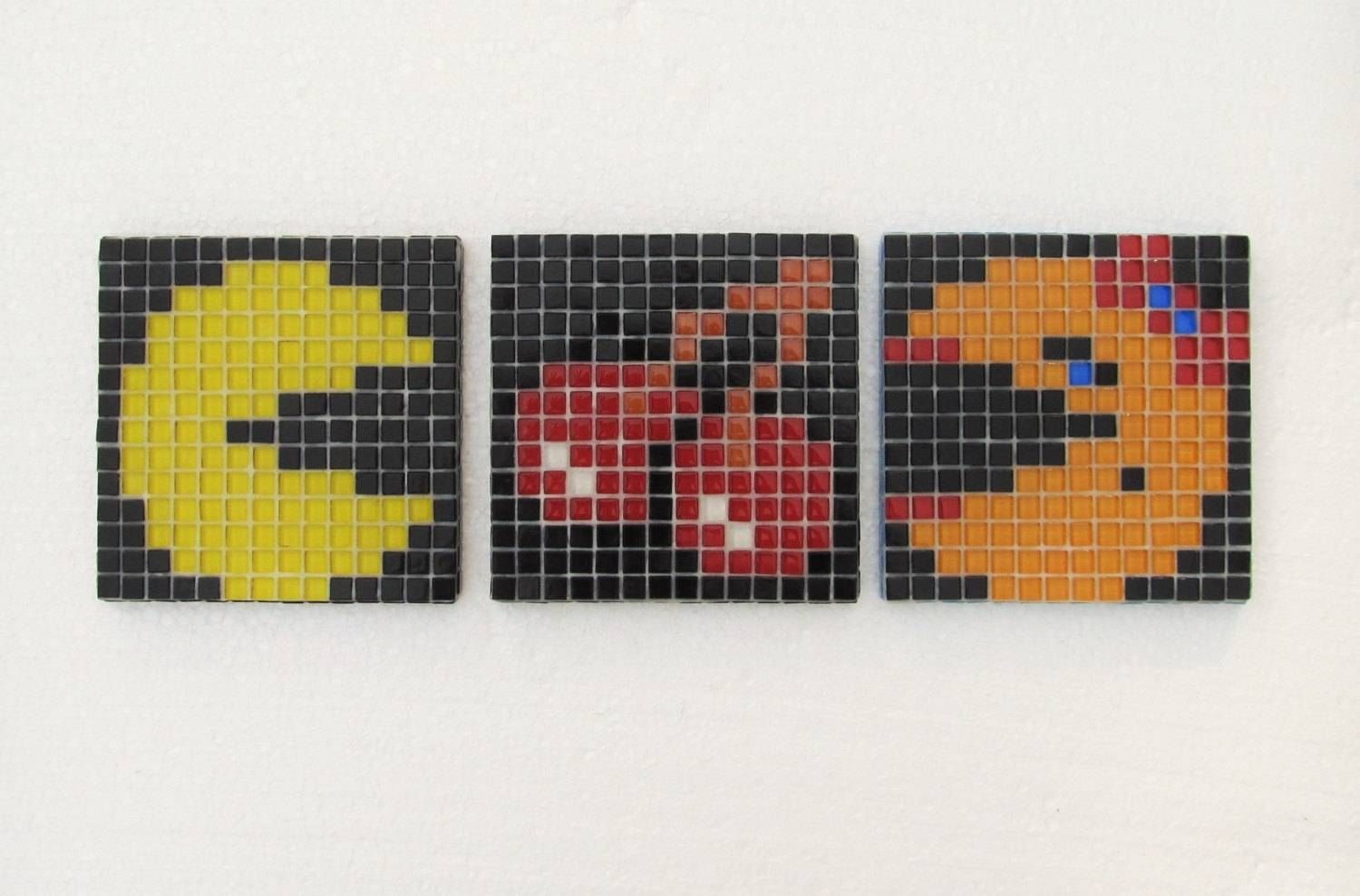 Original Pacman Mosaic Wall Art Pacman Set Of 3 Vintage For Newest Pixel Mosaic Wall Art (View 1 of 20)