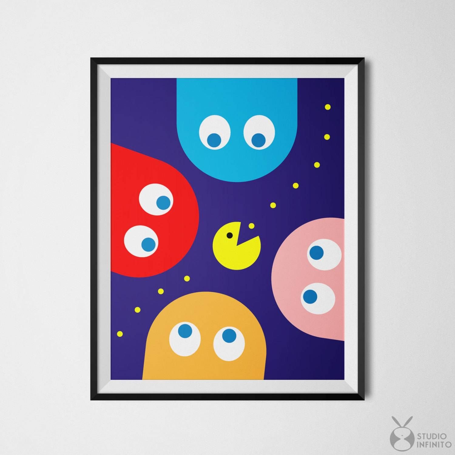 Pacman Poster Retro Video Game Art Print Pac Man Wall Art Intended For Newest Video Game Wall Art (View 18 of 30)