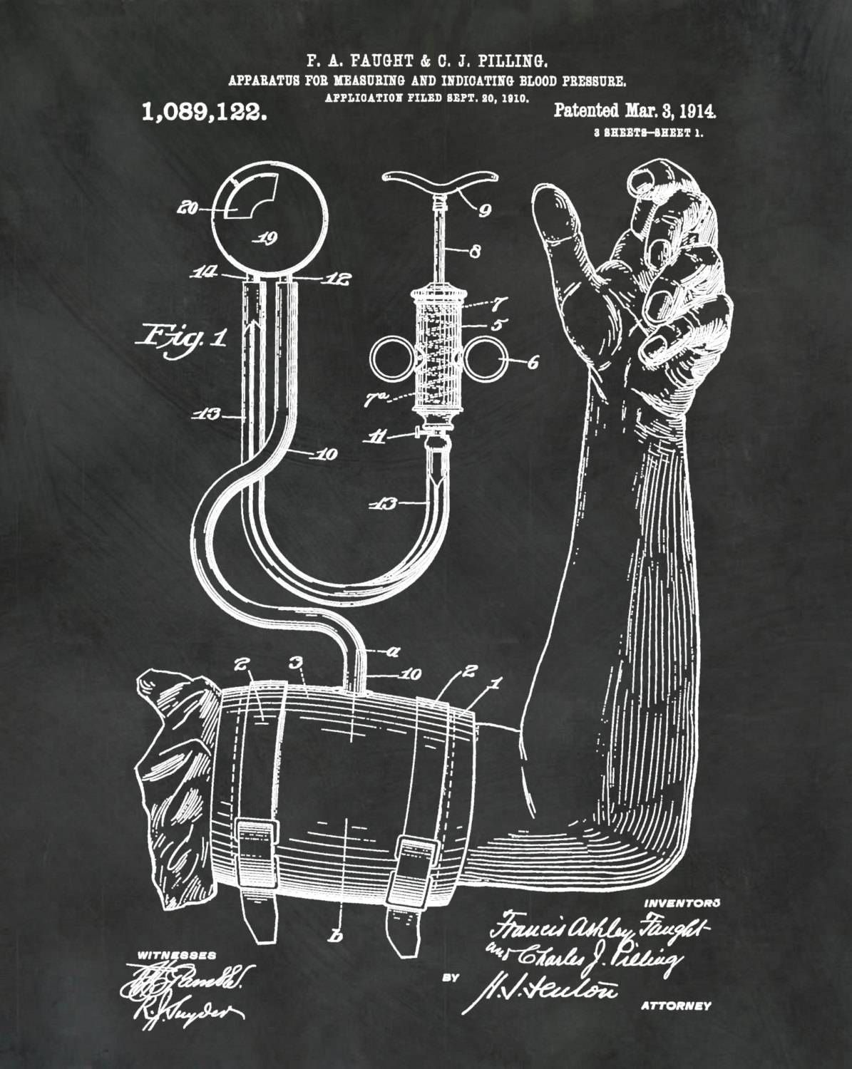 Patent 1914 Blood Pressure Cuff Art Print – Poster – Medical – Bp Regarding 2017 Medical Wall Art (View 11 of 20)