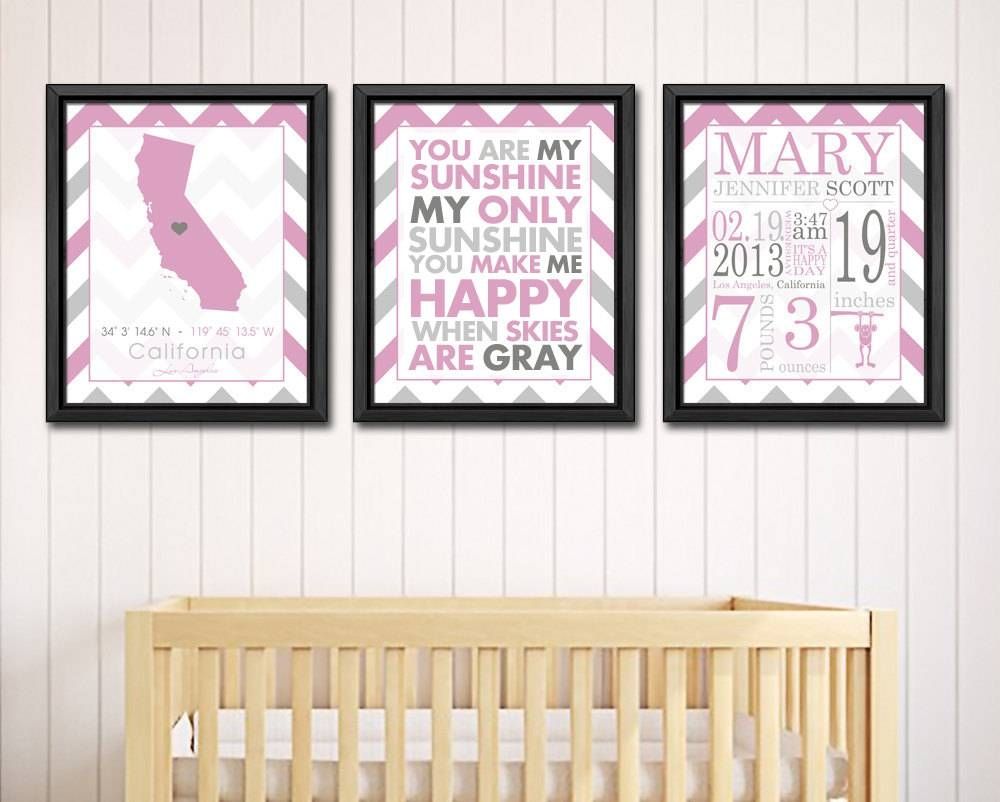 Personalized Baby Names Wall Art Pink Baby Birth Print Birth Regarding Most Recent Baby Name Wall Art (View 1 of 25)