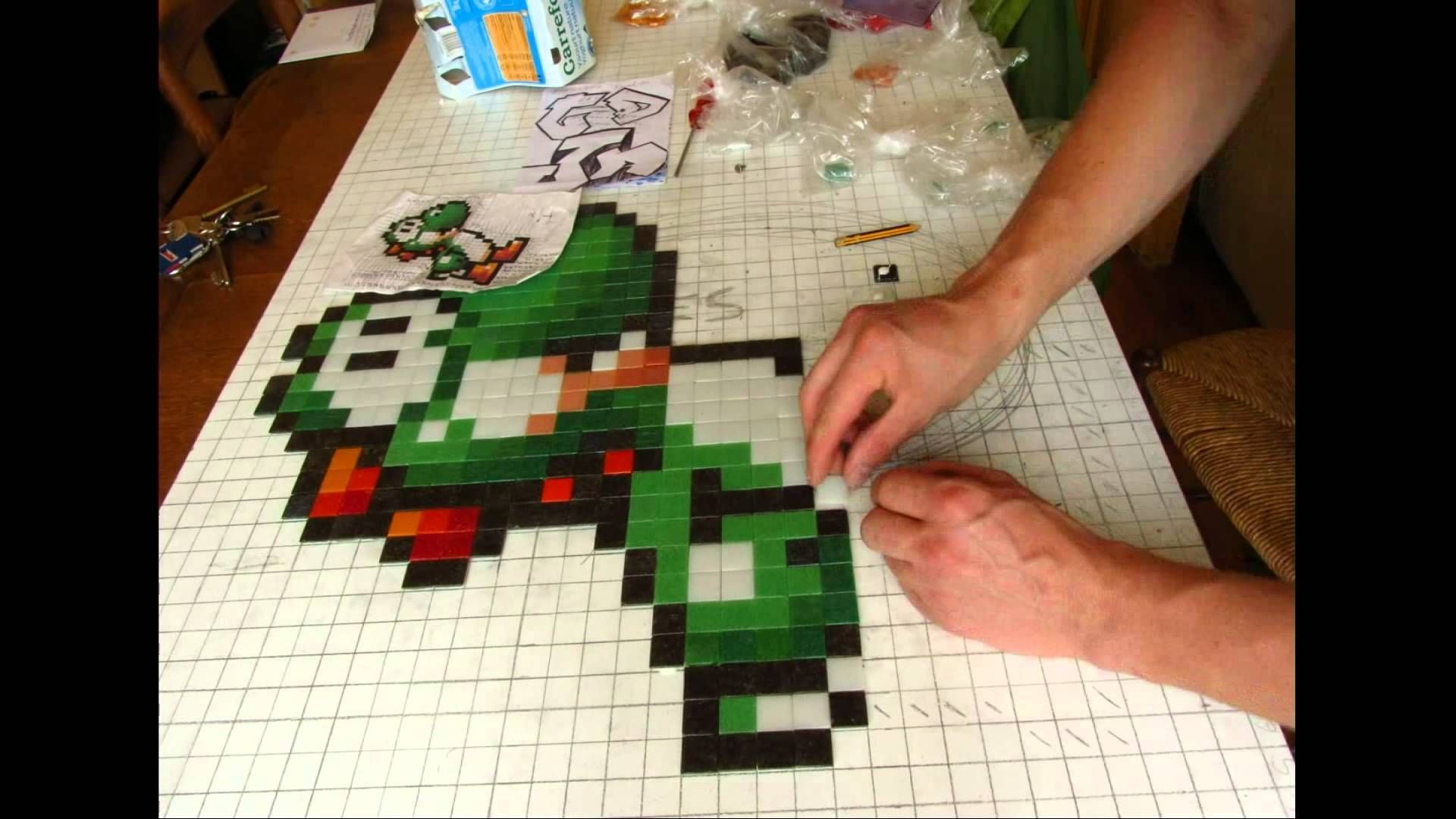 Pixel Art – Yoshi Et Bébé Mario – Yoshi & Baby Mario – Mosaique Intended For Most Popular Pixel Mosaic Wall Art (View 15 of 20)