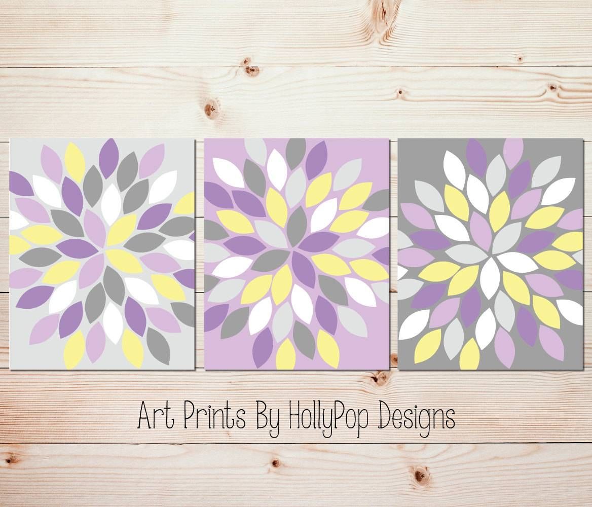 Purple Yellow Gray Wall Art Bedroom Wall Art Bathroom Wall Art Intended For Recent Yellow And Gray Wall Art (View 9 of 15)