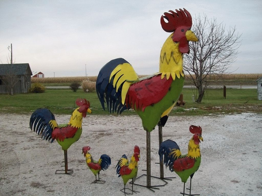 Recycled Metal Roosters – Chicken Yard Art With Most Popular Metal Rooster Wall Decor (View 14 of 25)